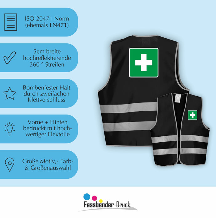 ERSTE HILFE Warnweste | Signalweste | Sicherheitsweste nach ISO 20471 | 6 Farben + 3 Größen