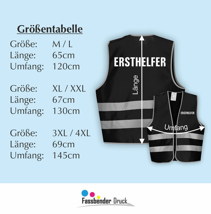 ERSTHELFER Warnweste | Signalweste | Sicherheitsweste nach ISO 20471 | 6 Farben + 3 Größen