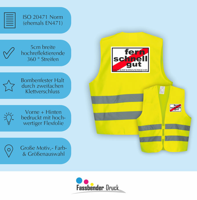 FERNSCHNELLGUT Warnweste | Signalweste | Sicherheitsweste n. DIN ISO 20471