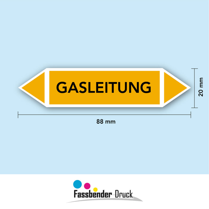 Rohrleitungskennzeichen GASLEITUNG nach DIN EN 2403:2014-06 und TRGS 201 mit 2 spitzen zum selber ausrichten