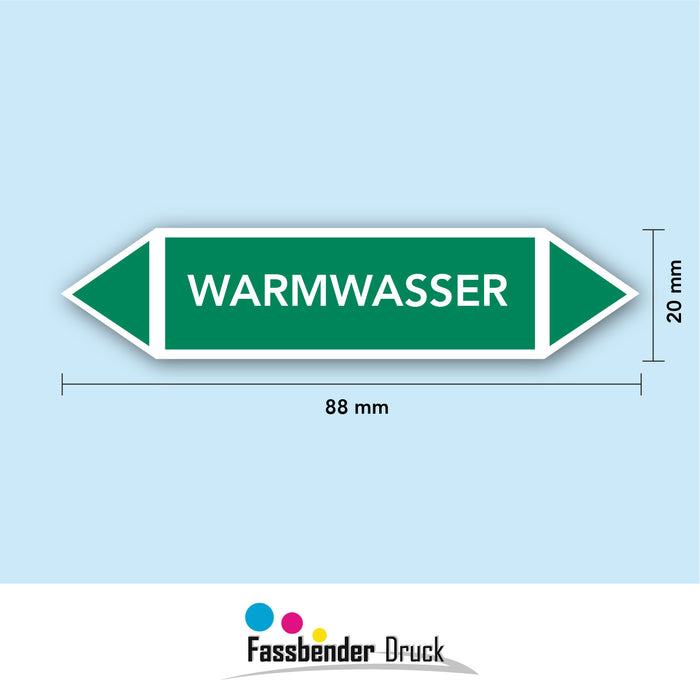 Rohrleitungskennzeichen WARMWASSER nach DIN EN 2403:2014-06 und TRGS 201- mit 2 spitzen zum selber ausrichten