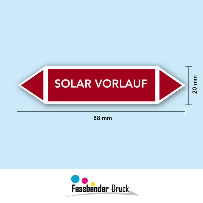 Rohrleitungskennzeichen SOLAR VORLAUF nach DIN EN 2403:2014-06 und TRGS 201- mit 2 spitzen zum selber ausrichten