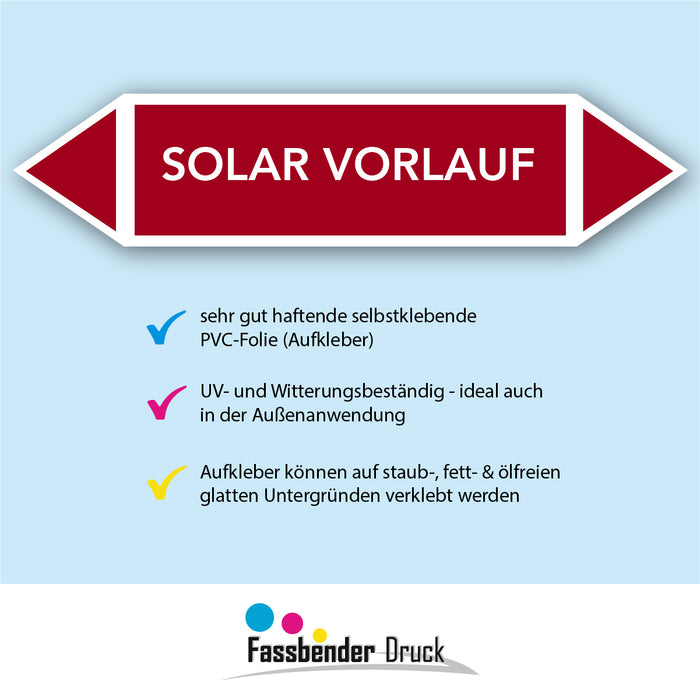 Rohrleitungskennzeichen SOLAR VORLAUF nach DIN EN 2403:2014-06 und TRGS 201- mit 2 spitzen zum selber ausrichten