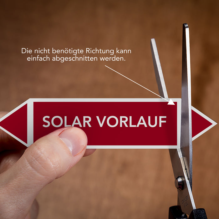 Rohrleitungskennzeichen SOLAR VORLAUF nach DIN EN 2403:2014-06 und TRGS 201- mit 2 spitzen zum selber ausrichten