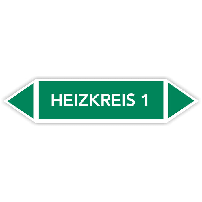 Rohrleitungskennzeichen HEIZKREIS 1 nach DIN EN 2403:2014-06 und TRGS 201- mit 2 spitzen zum selber ausrichten