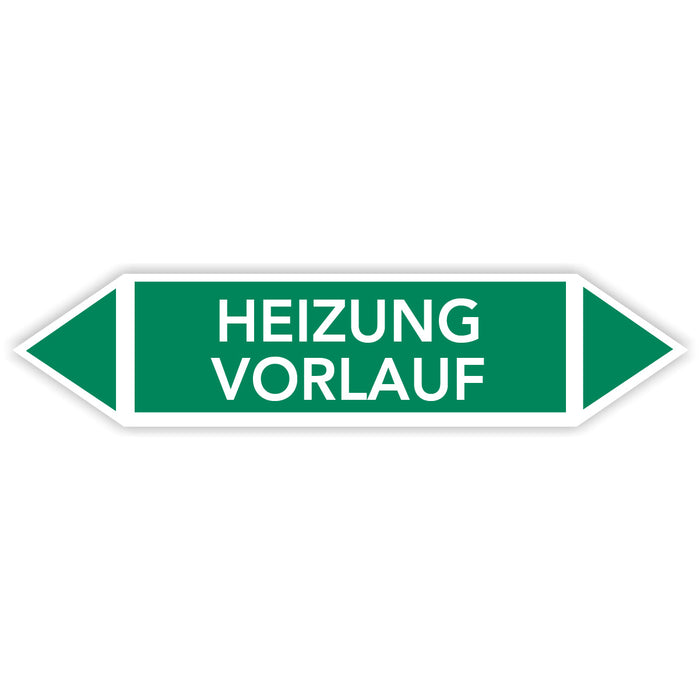 Rohrleitungskennzeichen HEIZUNG VORLAUF nach DIN EN 2403:2014-06 und TRGS 201- mit 2 spitzen zum selber ausrichten