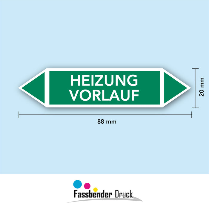 Rohrleitungskennzeichen HEIZUNG VORLAUF nach DIN EN 2403:2014-06 und TRGS 201- mit 2 spitzen zum selber ausrichten