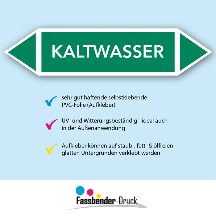Rohrleitungskennzeichen KALTWASSER nach DIN EN 2403:2014-06 und TRGS 201- mit 2 spitzen zum selber ausrichten