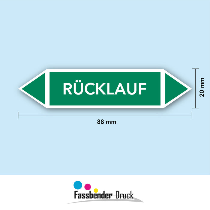 Rohrleitungskennzeichen RÜCKLAUF nach DIN EN 2403:2014-06 und TRGS 201- mit 2 spitzen zum selber ausrichten