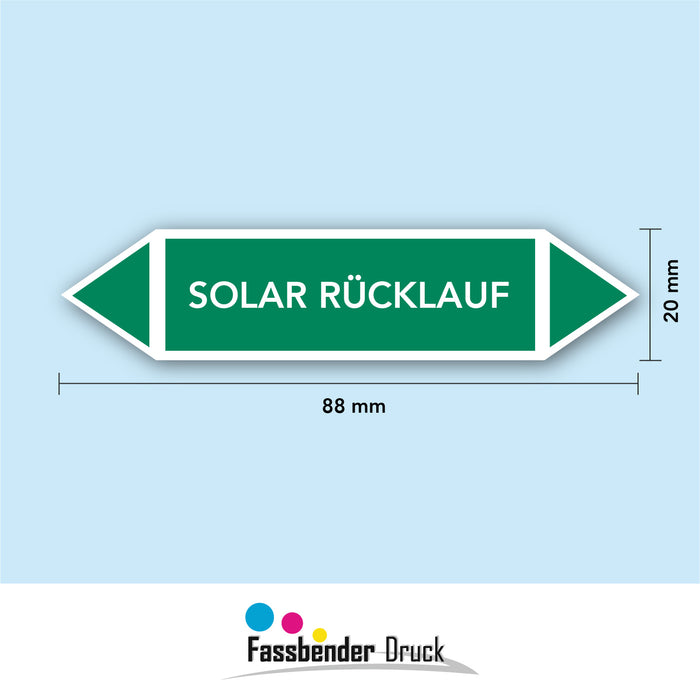 Rohrleitungskennzeichen SOLAR RÜCKLAUF nach DIN EN 2403:2014-06 und TRGS 201- mit 2 spitzen zum selber ausrichten