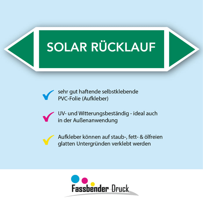 Rohrleitungskennzeichen SOLAR RÜCKLAUF nach DIN EN 2403:2014-06 und TRGS 201- mit 2 spitzen zum selber ausrichten