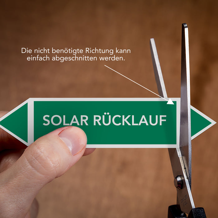 Rohrleitungskennzeichen SOLAR RÜCKLAUF nach DIN EN 2403:2014-06 und TRGS 201- mit 2 spitzen zum selber ausrichten