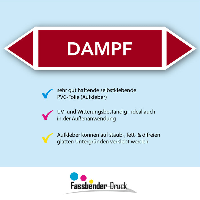 Rohrleitungskennzeichen DAMPF nach DIN EN 2403:2014-06 und TRGS 201- mit 2 spitzen zum selber ausrichten