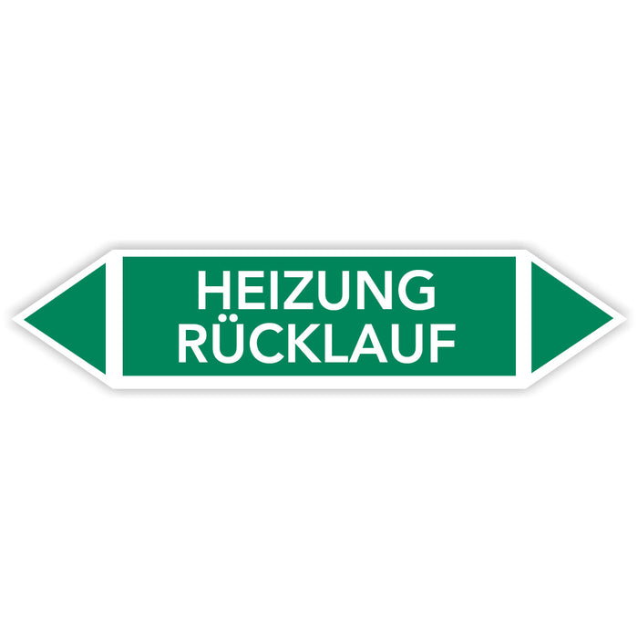 Rohrleitungskennzeichen HEIZUNG RÜCKLAUF nach DIN EN 2403:2014-06 und TRGS 201- mit 2 spitzen zum selber ausrichten