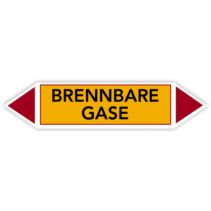 Rohrleitungskennzeichen BRENNBARE GASE nach DIN EN 2403:2014-06 und TRGS 201- mit 2 spitzen zum selber ausrichten
