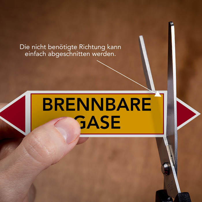 Rohrleitungskennzeichen BRENNBARE GASE nach DIN EN 2403:2014-06 und TRGS 201- mit 2 spitzen zum selber ausrichten