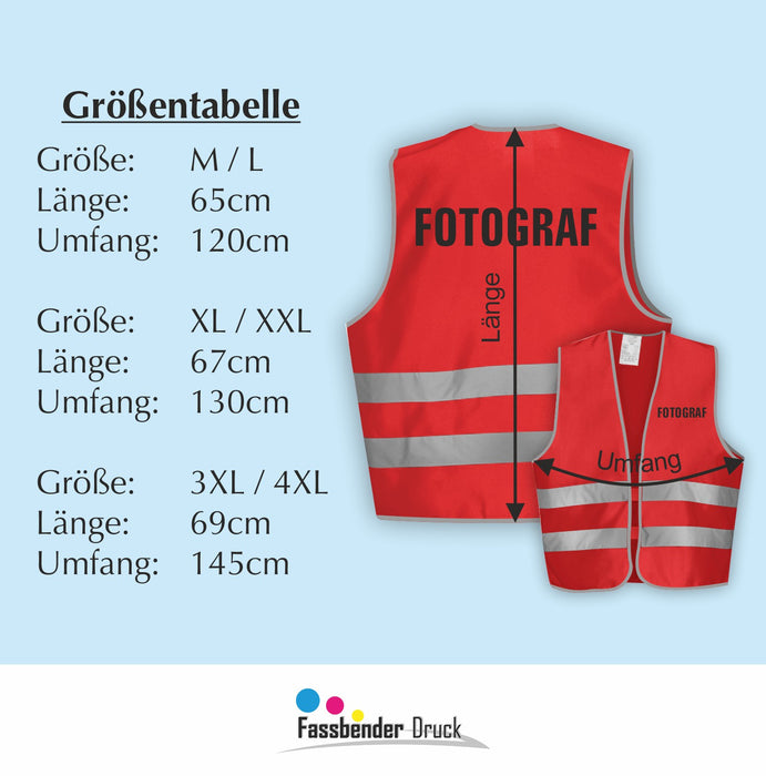 FOTOGRAF Warnweste | Signalweste | Sicherheitsweste nach ISO 20471 | 6 Farben + 3 Größen