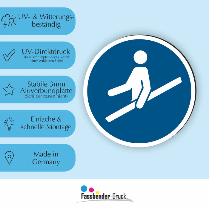 Gebotszeichen Handlauf benutzen RUND (M012) nach DIN EN ISO 7010