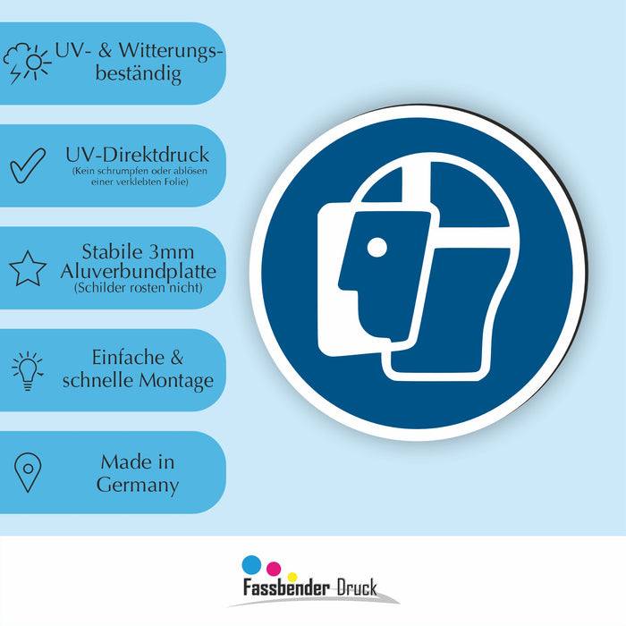 Gebotszeichen Gesichtsschutz benutzen RUND (M013) nach DIN EN ISO 7010
