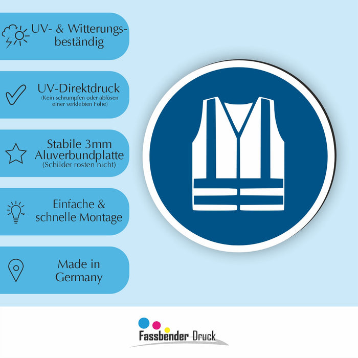 Gebotszeichen Warnweste benutzen RUND (M015) nach DIN EN ISO 7010