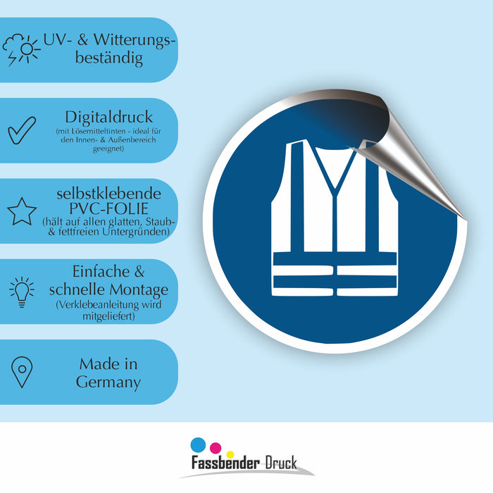 Gebotszeichen Warnweste benutzen RUND (M015) nach DIN EN ISO 7010