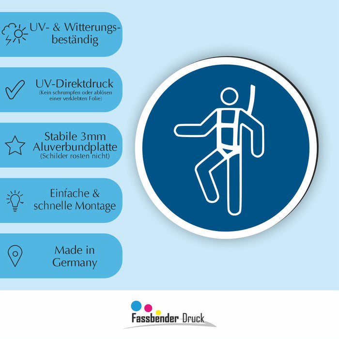 Gebotszeichen Auffanggurt benutzen RUND (M018) nach DIN EN ISO 7010