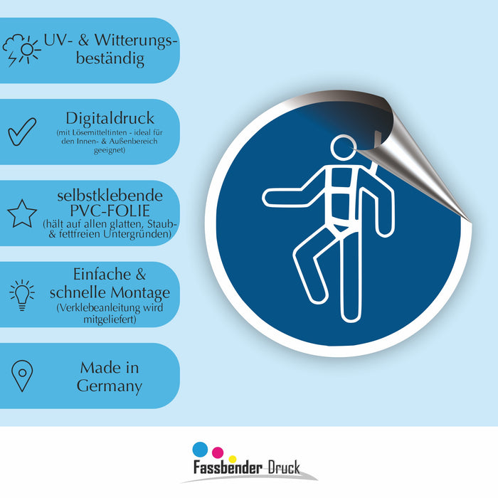 Gebotszeichen Auffanggurt benutzen RUND (M018) nach DIN EN ISO 7010