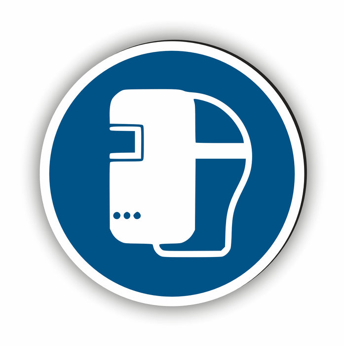 Gebotszeichen Schweißmaske benutzen RUND (M019) nach DIN EN ISO 7010