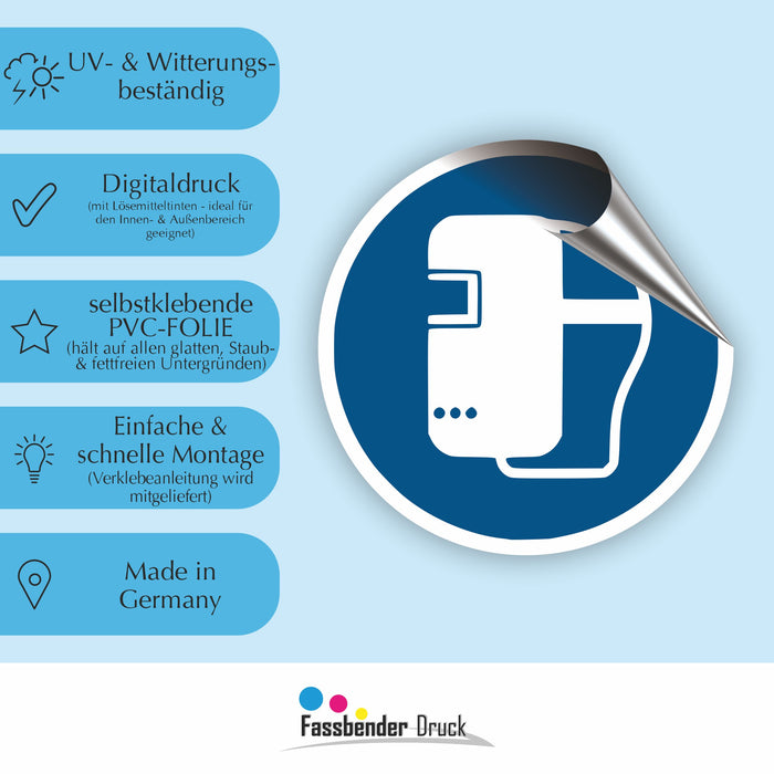 Gebotszeichen Schweißmaske benutzen RUND (M019) nach DIN EN ISO 7010