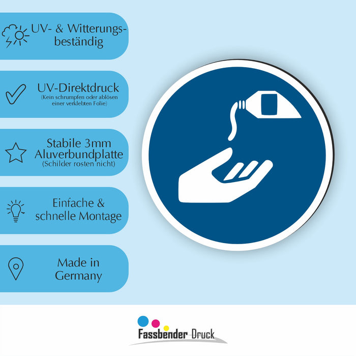 Gebotszeichen Hautschutzmittel benutzen RUND (M022) nach DIN EN ISO 7010