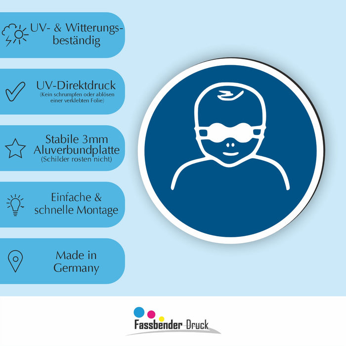 Gebotszeichen Kleinkinder durch weitgehend lichtundurchlässige Augenabschirmung schützen RUND (M025) nach DIN EN ISO 7010