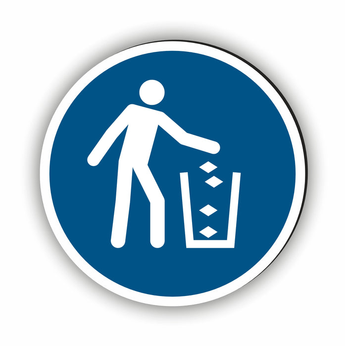 Gebotszeichen Abfallbehälter benutzen RUND (M030) nach DIN EN ISO 7010