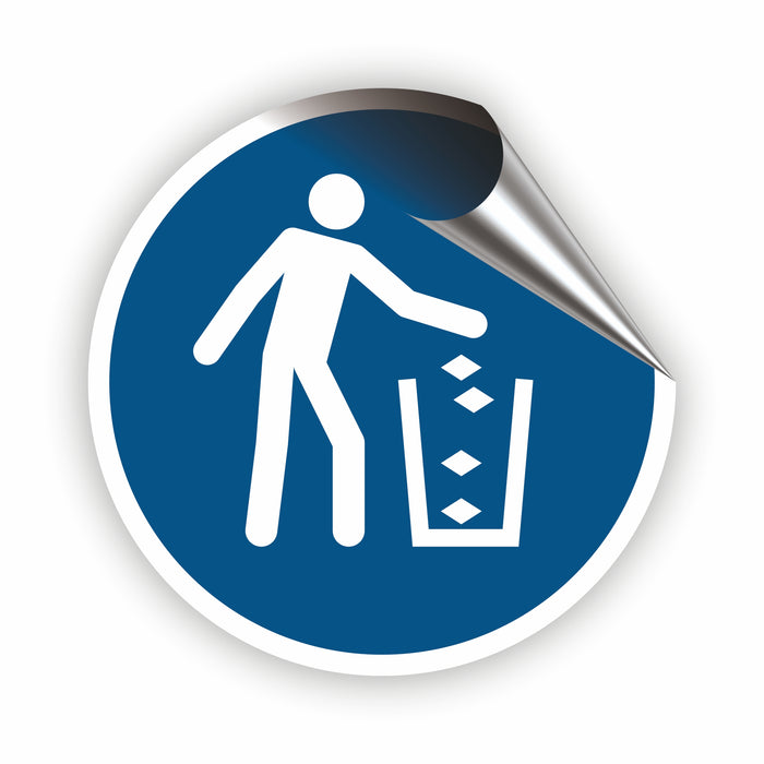 Gebotszeichen Abfallbehälter benutzen RUND (M030) nach DIN EN ISO 7010