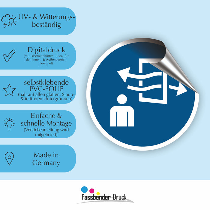 Gebotszeichen Vor und während des Betretens lüften RUND (M056) nach DIN EN ISO 7010