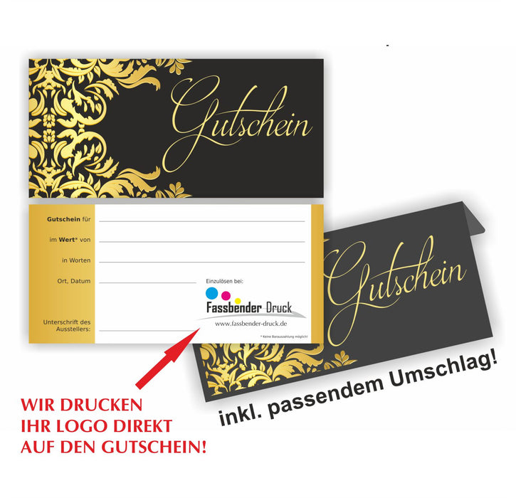 Eleganter Gutschein mit Umschlag und Logodruck