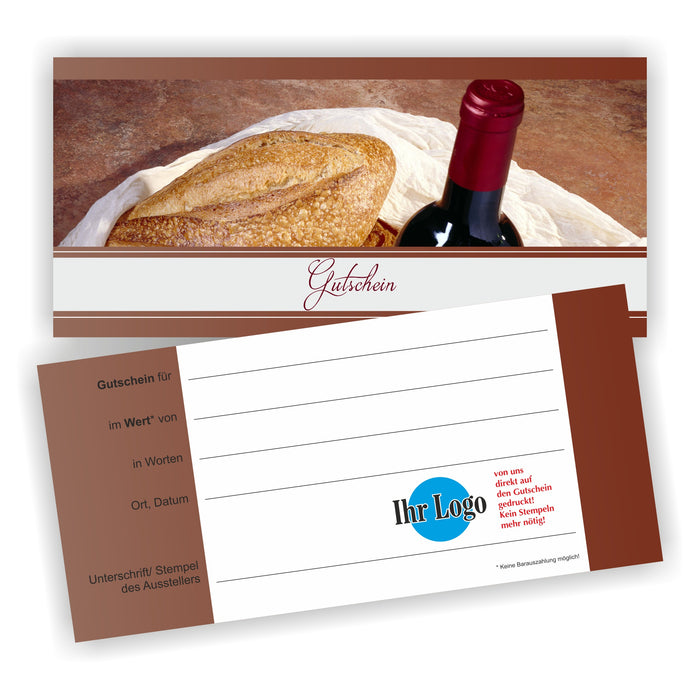 Gastronomie Gutschein mit Umschlag und Logodruck
