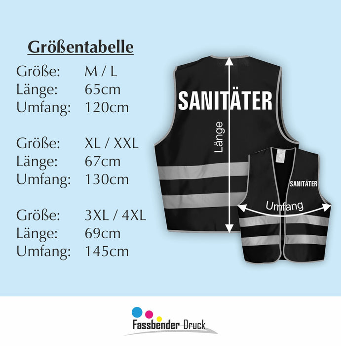 SANITÄTER Warnweste | Signalweste | Sicherheitsweste nach ISO 20471 | 6 Farben + 3 Größen