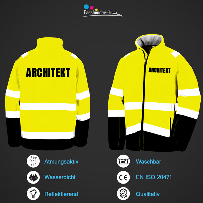 ARCHITEKT Softshell Warnjacke / Sicherheitsjacke mit Reißverschluss und Taschen