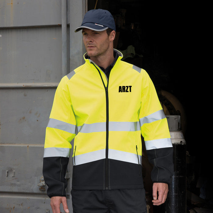 ARZT Softshell Warnjacke / Sicherheitsjacke mit Reißverschluss und Taschen