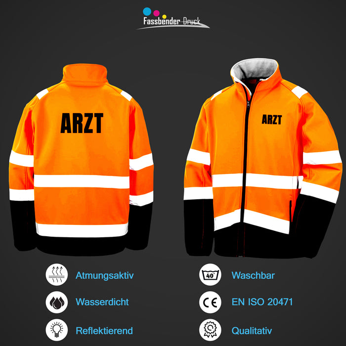 ARZT Softshell Warnjacke / Sicherheitsjacke mit Reißverschluss und Taschen