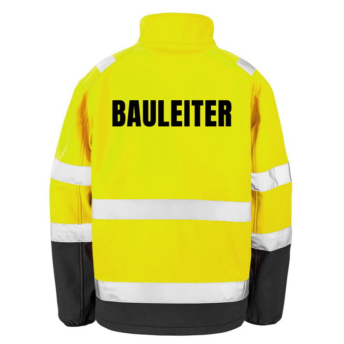 BAULEITER Softshell Warnjacke / Sicherheitsjacke mit Reißverschluss und Taschen