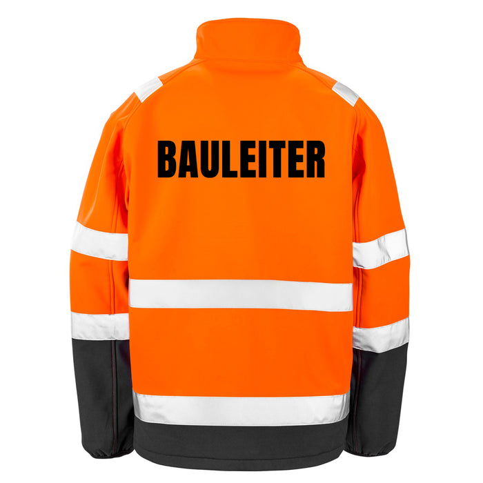 BAULEITER Softshell Warnjacke / Sicherheitsjacke mit Reißverschluss und Taschen