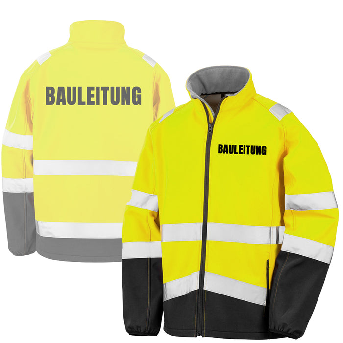 BAULEITUNG Softshell Warnjacke / Sicherheitsjacke mit Reißverschluss und Taschen