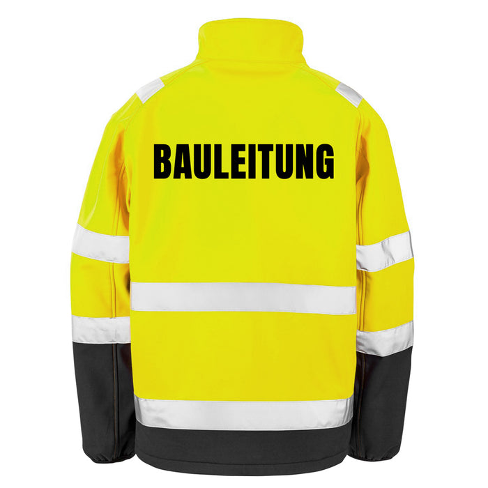 BAULEITUNG Softshell Warnjacke / Sicherheitsjacke mit Reißverschluss und Taschen