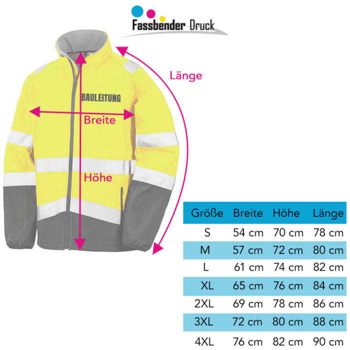 BAULEITUNG Softshell Warnjacke / Sicherheitsjacke mit Reißverschluss und Taschen