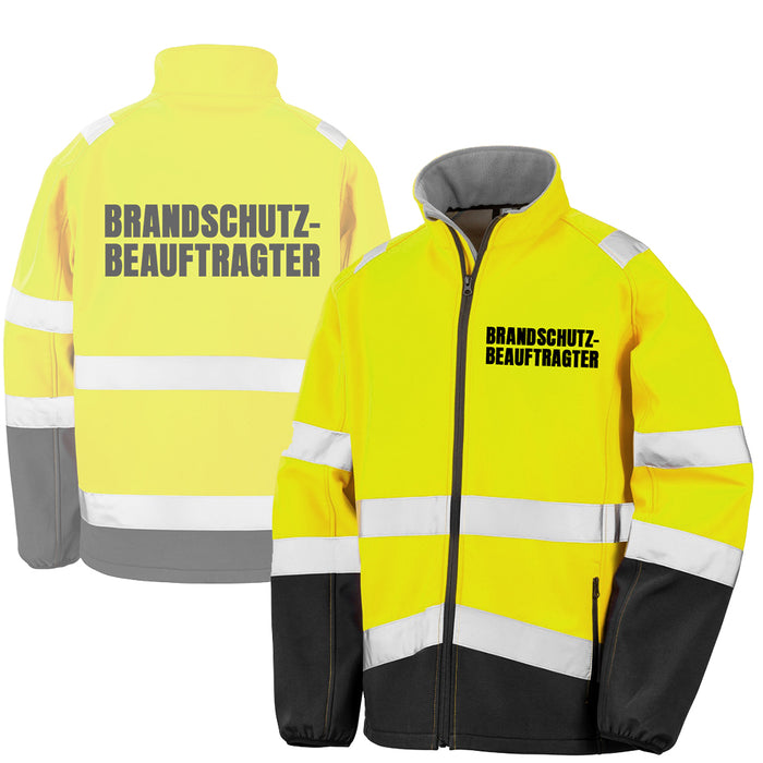 BRANDSCHUTZBEAUFTRAGTER Softshell Warnjacke / Sicherheitsjacke mit Reißverschluss und Taschen