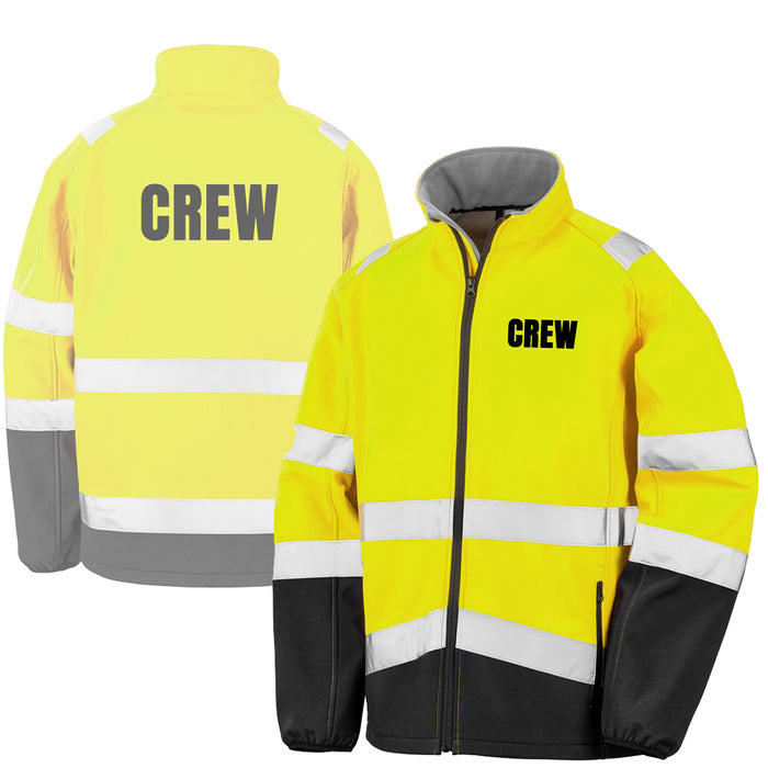 CREW Softshell Warnjacke / Sicherheitsjacke mit Reißverschluss und Taschen