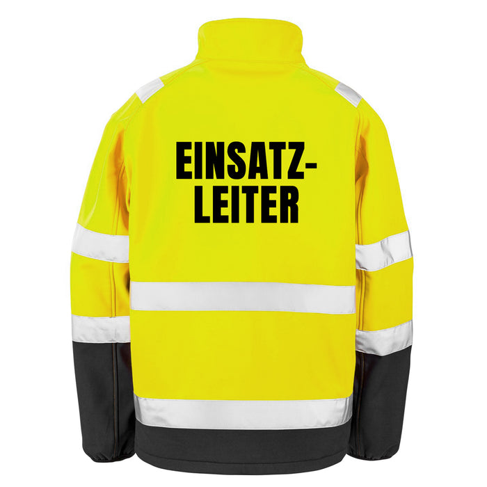 EINSATZLEITER Softshell Warnjacke / Sicherheitsjacke mit Reißverschluss und Taschen