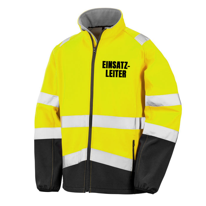 EINSATZLEITER Softshell Warnjacke / Sicherheitsjacke mit Reißverschluss und Taschen