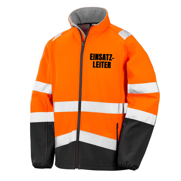 EINSATZLEITER Softshell Warnjacke / Sicherheitsjacke mit Reißverschluss und Taschen